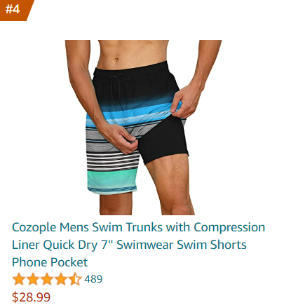 Cozople Mens Swim Trunks with Compression Liner Quick Dry 7'' Swimwear Swim  Shor